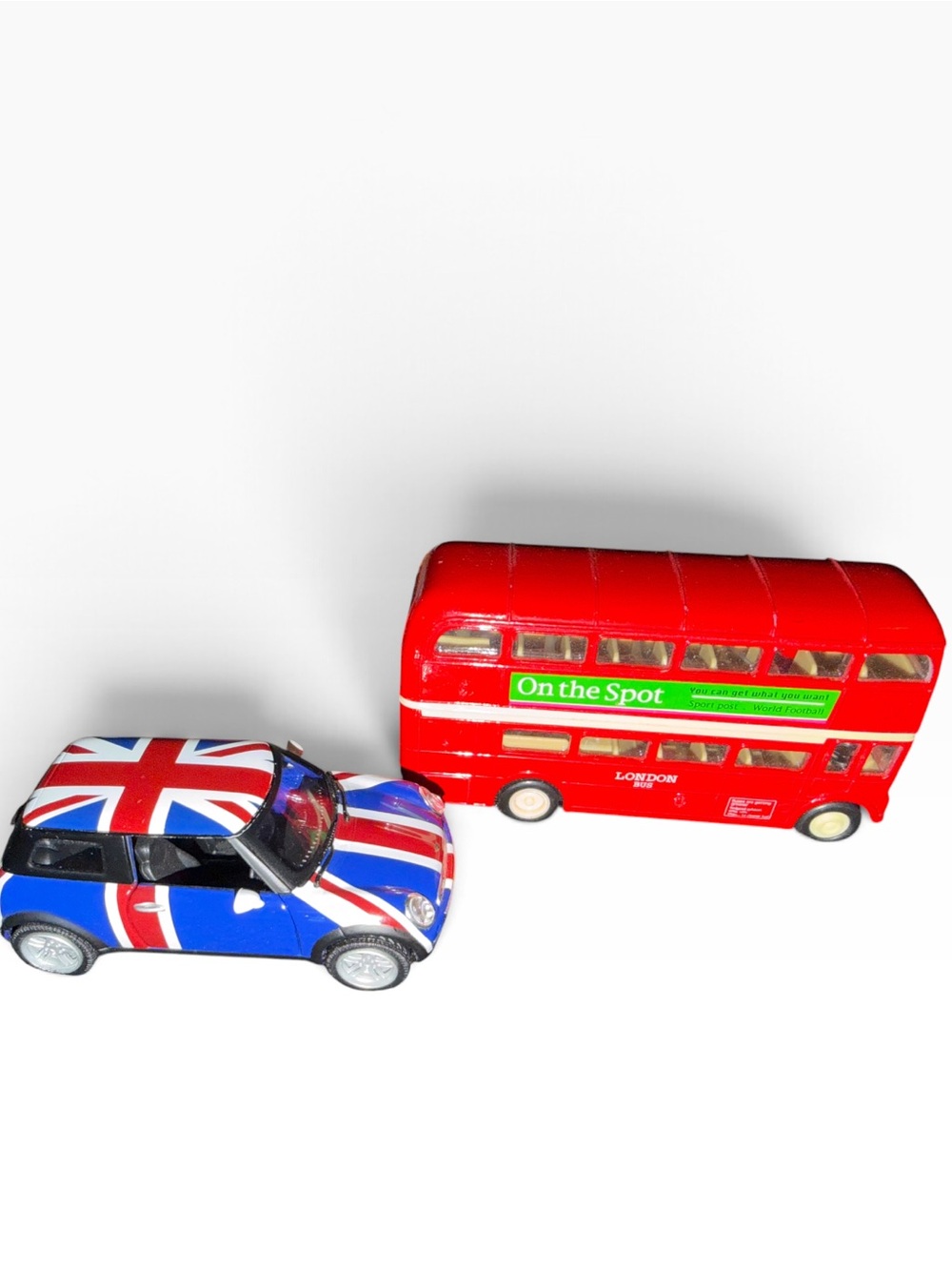 Red London Double Decker Bus and Union Jack Mini Cooper Toy Set